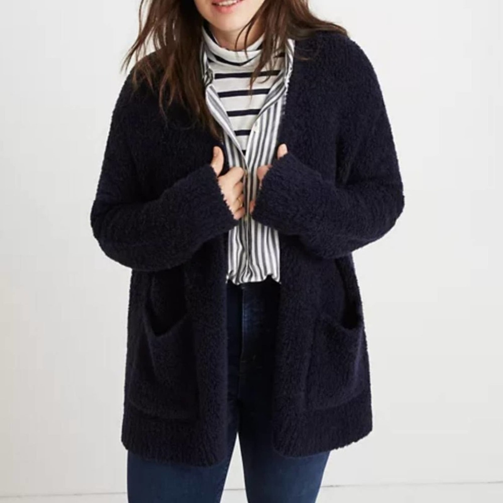 Madewell Teddy Cardigan Sweater Navy Blue 3a15